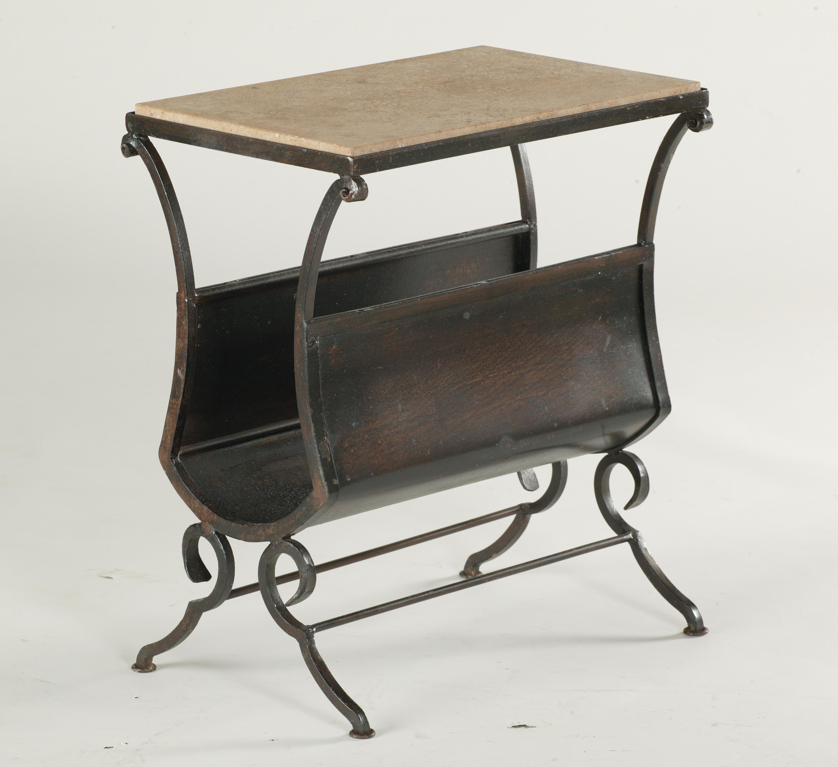 Stone Magazine Rack MAGAZINE RACK. WROUGHT IRON FRAME TRAVERTINE OR COPPER TOP – Forja del Sol